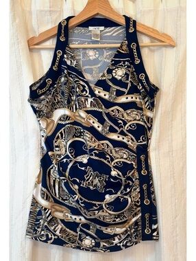Stunning Vintage Cache Chain Link Patterned Blue Tank Top, Small #maximalist